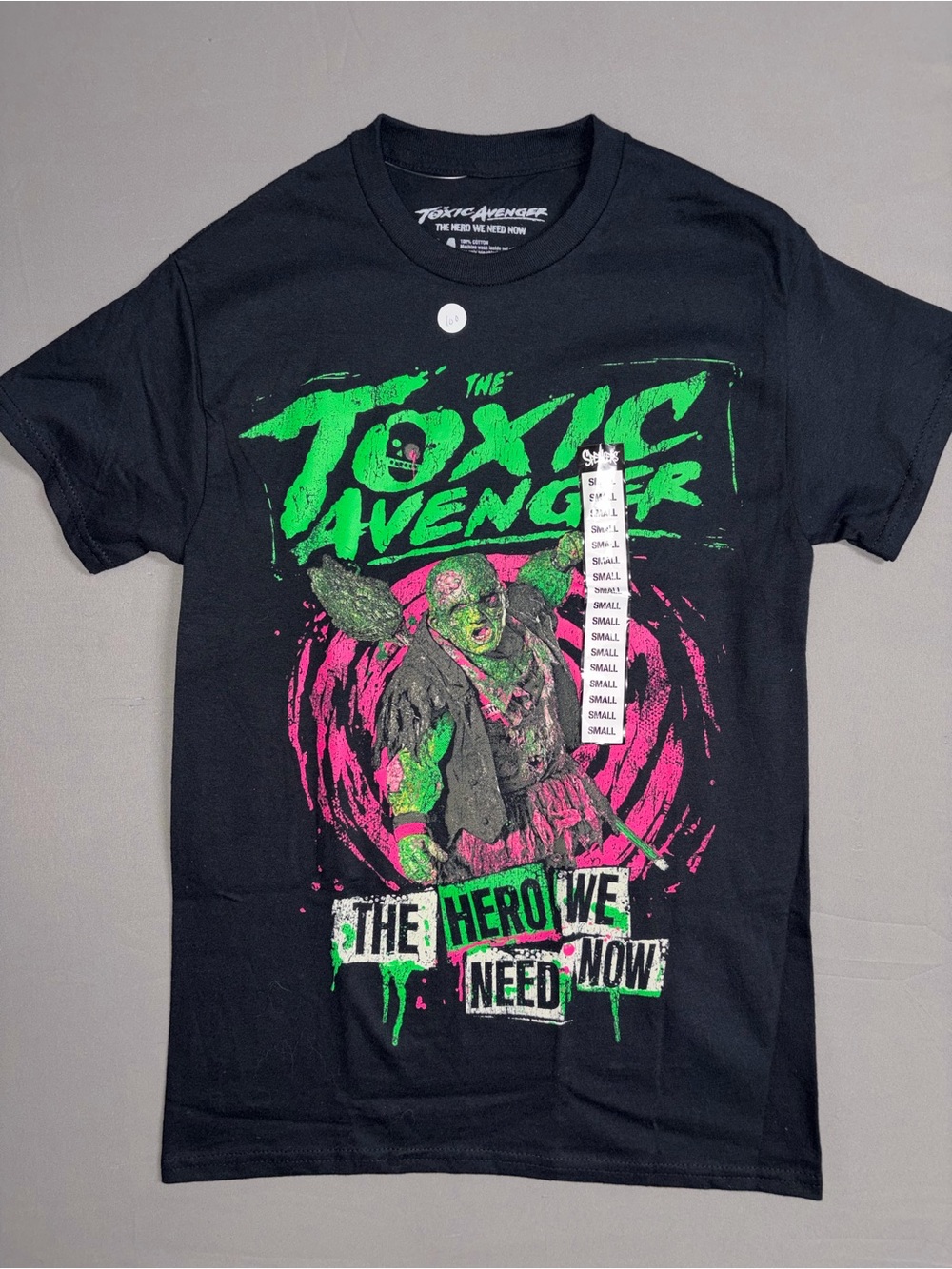 The toxic Avenger Black Tee with Neon Green & Hot Pink Graphic